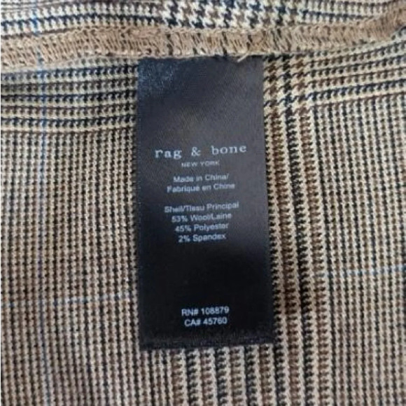 Rag & Bone Pants Womens Size 6 Brown Rebecca Wool Blend Glen Plaid Straight Leg - Picture 10 of 11